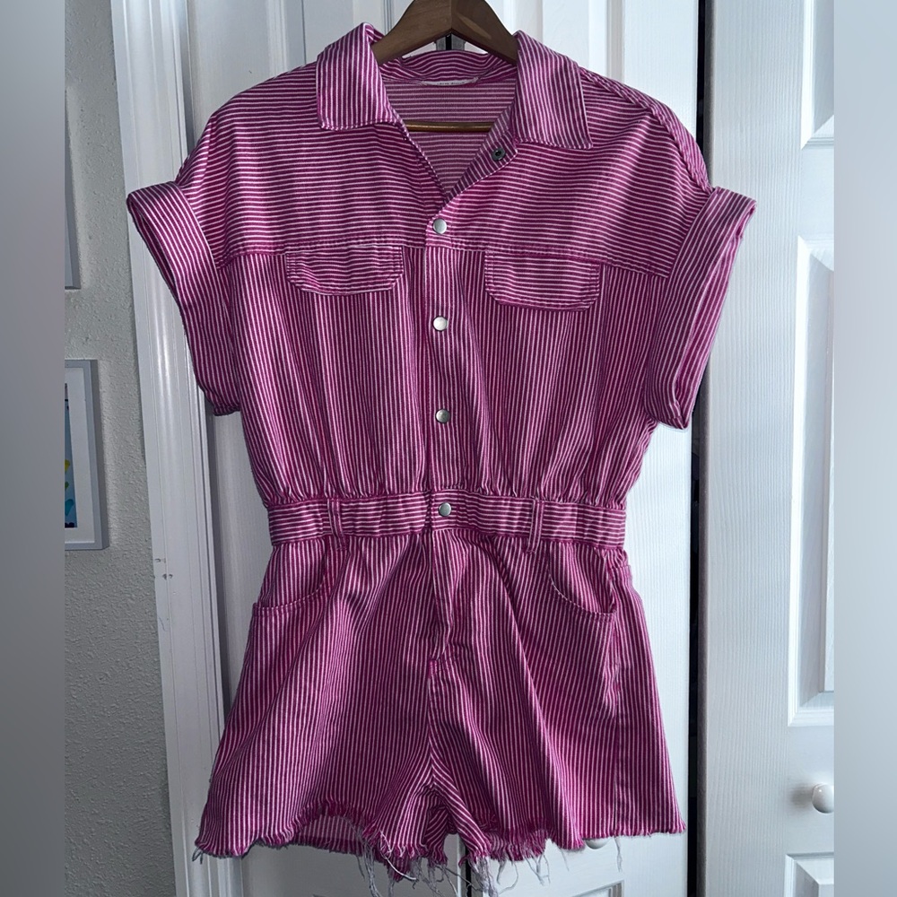 Striped Pink Short-Sleeve Romper